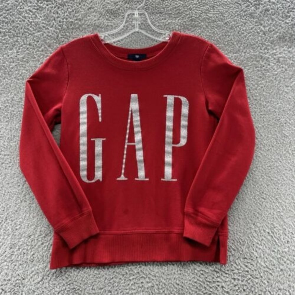 GAP Sweatshirt Women's XS Red Graphic Glittered LOGO Crew Neck Sweatshirt XS‎